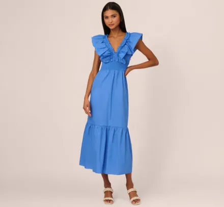 Adrianna Papell Wedding Guest Dresses|Day Dresses*Ruffled Maxi Dress With Shirred Details In Cool Water