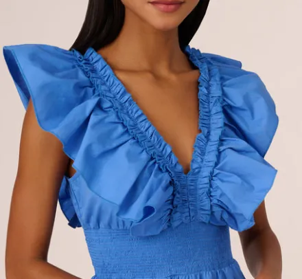 Adrianna Papell Wedding Guest Dresses|Day Dresses*Ruffled Maxi Dress With Shirred Details In Cool Water