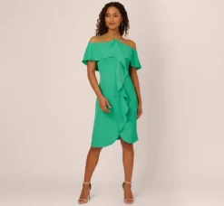 Adrianna Papell Wedding Guest Dresses|Day Dresses*Ruffle Popover Midi Dress With Chain Halter Neckline In Flora Green