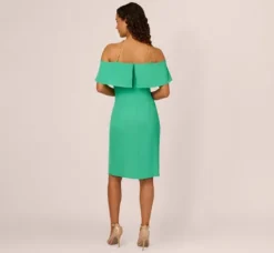 Adrianna Papell Wedding Guest Dresses|Day Dresses*Ruffle Popover Midi Dress With Chain Halter Neckline In Flora Green