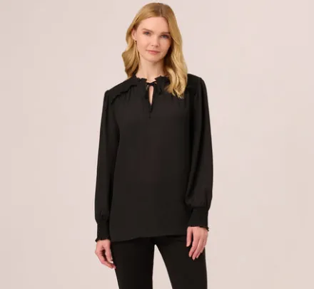 Adrianna Papell Tops & Blouses|Co-Ord Sets*Ruffle Tie Neck Top With Smocked Long Sleeves In
