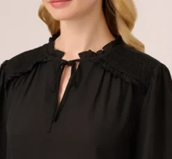 Adrianna Papell Tops & Blouses|Co-Ord Sets*Ruffle Tie Neck Top With Smocked Long Sleeves In