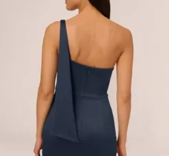 Adrianna Papell Wedding Guest Dresses|Formal Dresses*Satin Crepe One Shoulder Gown With Metal Ring Accent In Dark Navy