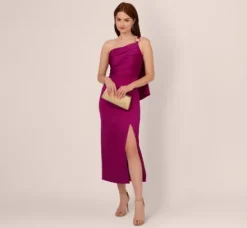 Adrianna Papell Wedding Guest Dresses|Formal Dresses*Satin Crepe One Shoulder Gown With Metal Ring Accent In Wild Magenta