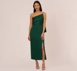Adrianna Papell Wedding Guest Dresses|Formal Dresses*Satin Crepe One Shoulder Gown With Metal Ring Accent In Deep Forest