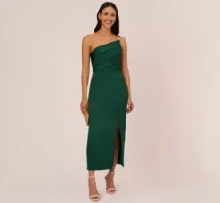 Adrianna Papell Wedding Guest Dresses|Formal Dresses*Satin Crepe One Shoulder Gown With Metal Ring Accent In Deep Forest