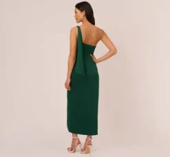 Adrianna Papell Wedding Guest Dresses|Formal Dresses*Satin Crepe One Shoulder Gown With Metal Ring Accent In Deep Forest