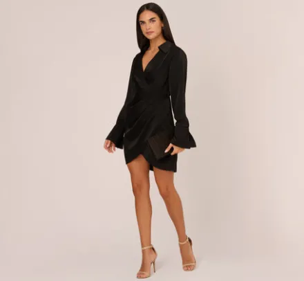 Adrianna Papell Wedding Guest Dresses|Day Dresses*Satin Faux Wrap Dress With Long Sleeves In