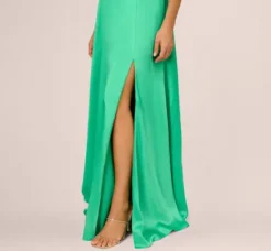 Adrianna Papell Wedding Guest Dresses|Formal Dresses*Satin Halter Gown With Cutout Bodice And Metal Accent In
