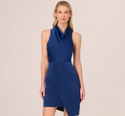 Adrianna Papell Wedding Guest Dresses|Ap Exclusives*Satin Sleeveless Asymmetric Dress With Draped Neckline In
