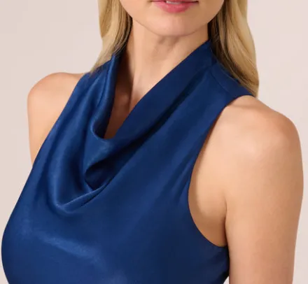 Adrianna Papell Wedding Guest Dresses|Ap Exclusives*Satin Sleeveless Asymmetric Dress With Draped Neckline In
