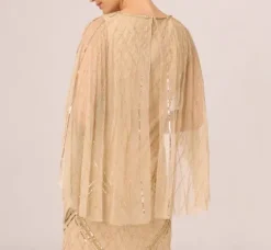 Adrianna Papell Wedding Guest Dresses|Formal Dresses*Scallop Beaded Cape Column Gown In
