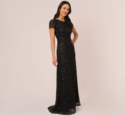 Adrianna Papell Wedding Guest Dresses|Formal Dresses*Scoop Back Sequin Gown In