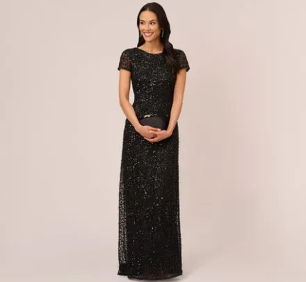Adrianna Papell Wedding Guest Dresses|Formal Dresses*Scoop Back Sequin Gown In