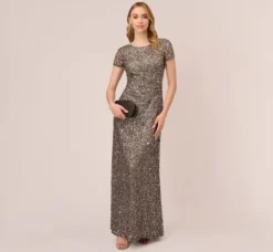 Adrianna Papell Wedding Guest Dresses|Formal Dresses*Scoop Back Sequin Gown In
