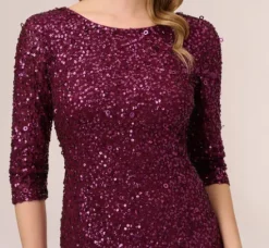 Adrianna Papell Wedding Guest Dresses|Formal Dresses*Scoop Back Sequin Gown With Three Quarter Sleeves In
