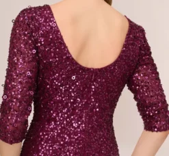 Adrianna Papell Wedding Guest Dresses|Formal Dresses*Scoop Back Sequin Gown With Three Quarter Sleeves In