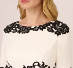 Adrianna Papell Day Dresses|Little White Dresses*Scroll Lace Midi Dress With Three Quarter Sleeves In Ivory Black