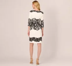 Adrianna Papell Day Dresses|Little White Dresses*Scroll Lace Midi Dress With Three Quarter Sleeves In Ivory Black
