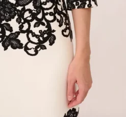 Adrianna Papell Day Dresses|Little White Dresses*Scroll Lace Midi Dress With Three Quarter Sleeves In Ivory Black