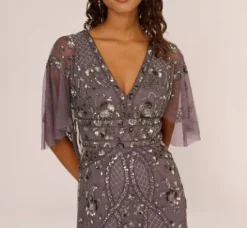 Adrianna Papell Wedding Guest Dresses|Formal Dresses*Sequin Beaded Gown With Sheer Cape Sleeves In