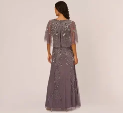 Adrianna Papell Wedding Guest Dresses|Formal Dresses*Sequin Beaded Gown With Sheer Cape Sleeves In