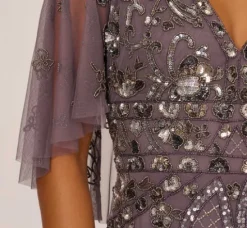 Adrianna Papell Wedding Guest Dresses|Formal Dresses*Sequin Beaded Gown With Sheer Cape Sleeves In