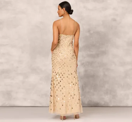 Adrianna Papell Wedding Guest Dresses|Formal Dresses*Sequin Beaded Mermaid Gown With Halter Neckline In