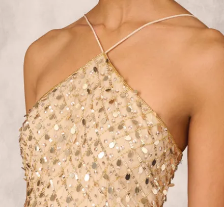 Adrianna Papell Wedding Guest Dresses|Formal Dresses*Sequin Beaded Mermaid Gown With Halter Neckline In