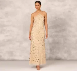 Adrianna Papell Wedding Guest Dresses|Formal Dresses*Sequin Beaded Mermaid Gown With Halter Neckline In