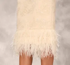 Adrianna Papell Wedding Guest Dresses|Petite-Friendly*Sequined And Embroidered Midi-Length Sheath Cocktail Dress With Feather Trim In