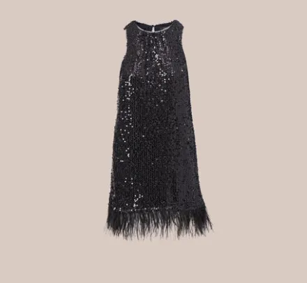 Adrianna Papell Wedding Guest Dresses*Sequined Trapeze Halter Dress With Feather Trim In
