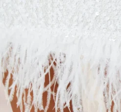 Adrianna Papell Little White Dresses*Sequined Trapeze Halter Dress With Feather Trim In