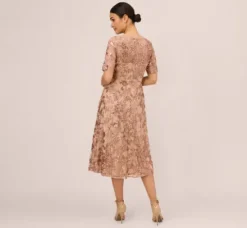Adrianna Papell Wedding Guest Dresses|Petite-Friendly*Sequin Embroidered Midi Dress With Sheer Short Sleeves In