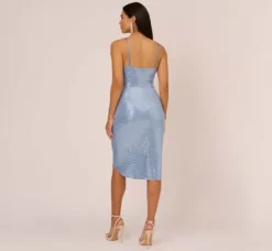 Adrianna Papell Wedding Guest Dresses*Sequin Knit Cocktail Dress With Ruched Details In Air Force