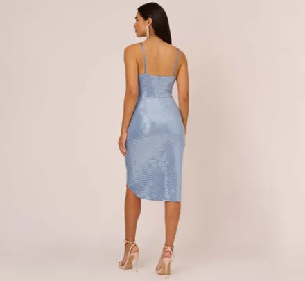 Adrianna Papell Wedding Guest Dresses*Sequin Knit Cocktail Dress With Ruched Details In Air Force