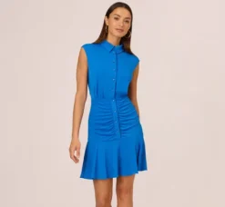 Adrianna Papell Wedding Guest Dresses|Day Dresses*Shirred Button Down Jersey Dress With Cap Sleeves In