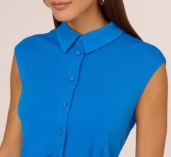 Adrianna Papell Wedding Guest Dresses|Day Dresses*Shirred Button Down Jersey Dress With Cap Sleeves In