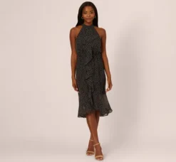Adrianna Papell Wedding Guest Dresses|Day Dresses*Shirred Dot Chiffon Midi Dress In Black Ivory