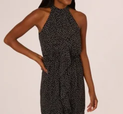 Adrianna Papell Wedding Guest Dresses|Day Dresses*Shirred Dot Chiffon Midi Dress In Black Ivory