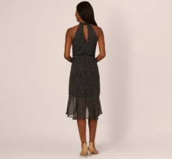 Adrianna Papell Wedding Guest Dresses|Day Dresses*Shirred Dot Chiffon Midi Dress In Black Ivory