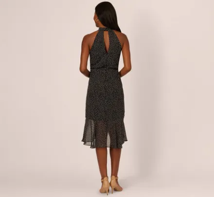 Adrianna Papell Wedding Guest Dresses|Day Dresses*Shirred Dot Chiffon Midi Dress In Black Ivory