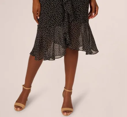 Adrianna Papell Wedding Guest Dresses|Day Dresses*Shirred Dot Chiffon Midi Dress In Black Ivory