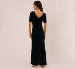 Adrianna Papell Wedding Guest Dresses|Formal Dresses*Shirred Velvet Gown With Elbow-Length Sleeves In