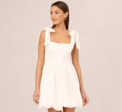 Adrianna Papell Day Dresses|Little White Dresses*Short Bubble Dress With Bow Tie Straps In