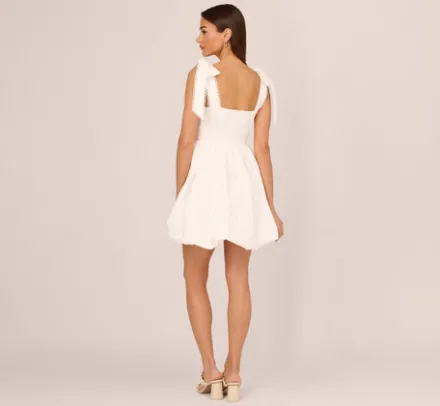 Adrianna Papell Day Dresses|Little White Dresses*Short Bubble Dress With Bow Tie Straps In