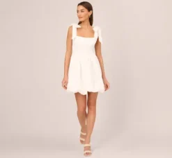 Adrianna Papell Day Dresses|Little White Dresses*Short Bubble Dress With Bow Tie Straps In