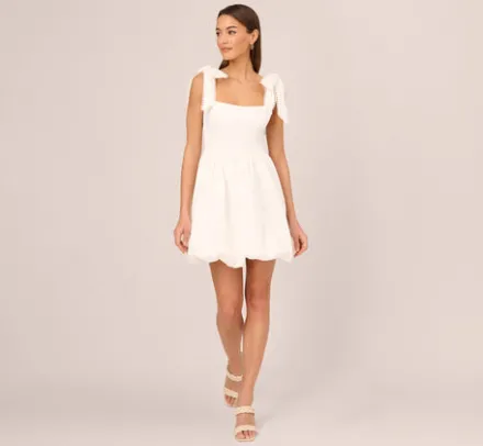Adrianna Papell Day Dresses|Little White Dresses*Short Bubble Dress With Bow Tie Straps In