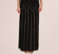 Adrianna Papell Wedding Guest Dresses|Formal Dresses*Short Sleeve Blouson Beaded Gown In Black Gunmetal