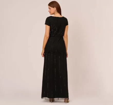 Adrianna Papell Wedding Guest Dresses|Formal Dresses*Short Sleeve Blouson Beaded Gown In